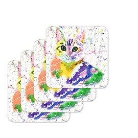 Coaster Cat Kitten Feline Pet Animals Coasters Watercolour Art Gift Work Office Dining Tea coffee (4)