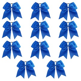 Kenz Laurenz Cheer Bows Cheerleading Softball - Gifts for Girls and Women Team Bow with Ponytail Holder Complete your Cheerleader Outfit Uniform Strong Hair Ties Bands Elastics (11) - M - Blue