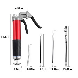 Bittwee Vehicle Grease Gun, Auto 6000 PSI Heavy Duty Pistol Grip Grease Gun Kit with 14 oz Load&18 Inch Spring Flexible Hose Flat Coupler Pointed Coupler Bent Metal Pipe, Universal for Cars