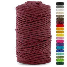 Netuno 1x Macrame Cord Braided Macramé Yarn Burgundy 5 mm x 100 m 0,2 inch x 3 937 inch Natural Twine String Cotton Cord Ideal Project Hanging Baskets DIY Handbags Decoration