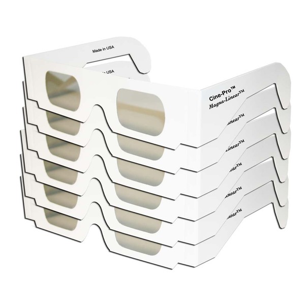 Cine-Pro(TM) Brand - Magna-Linear(TM) POLARIZED 3D Glasses Cardboard White Frame
