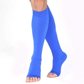 TOFLY® Compression Stockings (Pair), Medical Grade Firm Support 20-30mmHg, Opaque, Unisex, Open Toe Knee High Compression Socks for Varicose Veins, Edema, Shin Splints, Nursing, Travel, Blue M