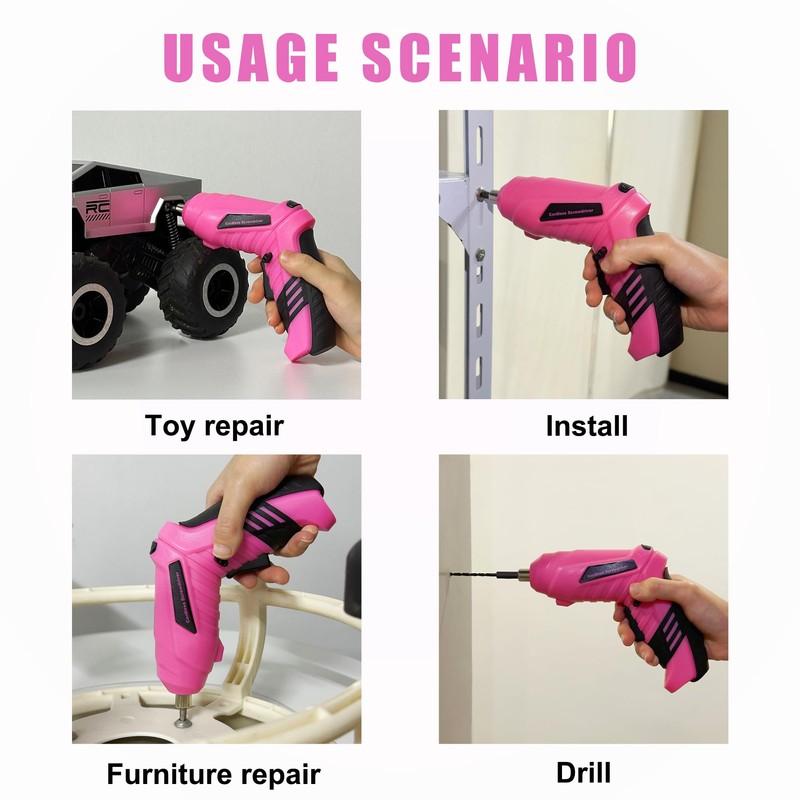 Pink Toolbox Essentials for Women Girls Starter DIY Drilling Kit