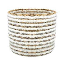 Dhaka Fair Trade Seagrass & Cotton Storage Basket - Bread Basket, Fruit Basket, 100% Handmade Basket Storage (17 x 14 cm), White