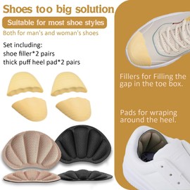 RUISPEED 8 Stück Gel Fersenpolster und Schuhfüller für zu große Schuhe Antirutsch Druckentlastend für Damen und Herren ideal für Sneaker und Boots