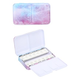 PATIKIL Empty Watercolor Palette, Metal Watercolor Tin with 14pcs Half Pans Paint Case with Lid Paint Box for Travel Gouache Oil Painting Style 2, Pink Purple