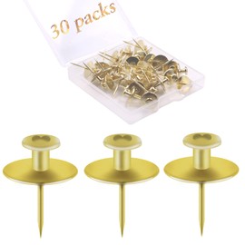 30 PCS Picture Hangers Hooks for Drywall, Double Headed Nails Push Pin Thumbtacks for Wall Hangings Picture, Decorative Small Hook Pins for Cork Board Home Office Photo Decorations (Gold)
