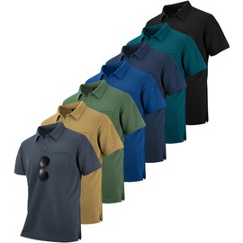 ZITY 7 Pack Mens Polo Shirts with Pocket Moisture Wicking Short Sleeve Outdoor Golf Athletic Work Multipack Shirts