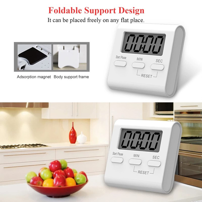 Small Digital Kitchen Timer Magnetic Back, Loud Alarm Reminder with