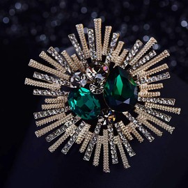 Rhinestone Snowflake Brooch Pin for Women Sparkly Flower Corsage Lapel Pin Vintage Floral Suit Jacket Brooch Pin Jewelry for Women Men Birthday Gifts (Green)