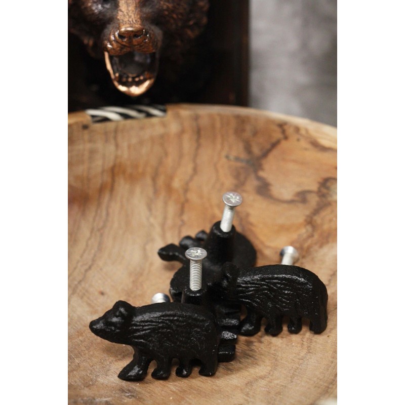 Cast Iron Rustic Western Black Bear Drawer Cabinet Door Knobs