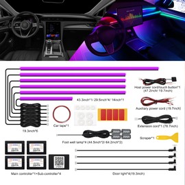 TWETIZ Acrylic Interior LED Strip Light for Car with Wireless App, RGB 14 in 1 with 175 Inches 593 LEDs Fibre Optic Ambient Lighting Kits, 16 Million Colours Sync to Music Function LED Strip for Car