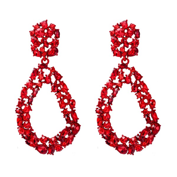 EVER FAITH Women's Crystal Open Hoop Oval Drop Statement Earrings,