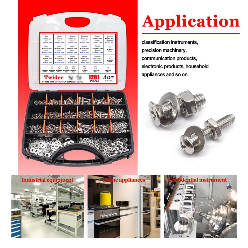 Twidec/1281PCS Nuts and Bolts Assortment Kit,Machine Screws,304 Stainless Steel Phillips