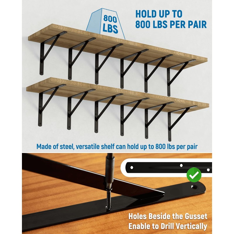 12-Pack 11 Inch Heavy Duty Shelf Brackets, Large Floating Wall