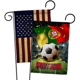 Ornament Collection FIFA World Cup Portugal American Flag Banner Pack Wall Art Patio Lawn Garden Room Decorations Outdoor Tapestry Yard Signs Team Qatar Trophy Soccer Game Football Gifts, Made in USA