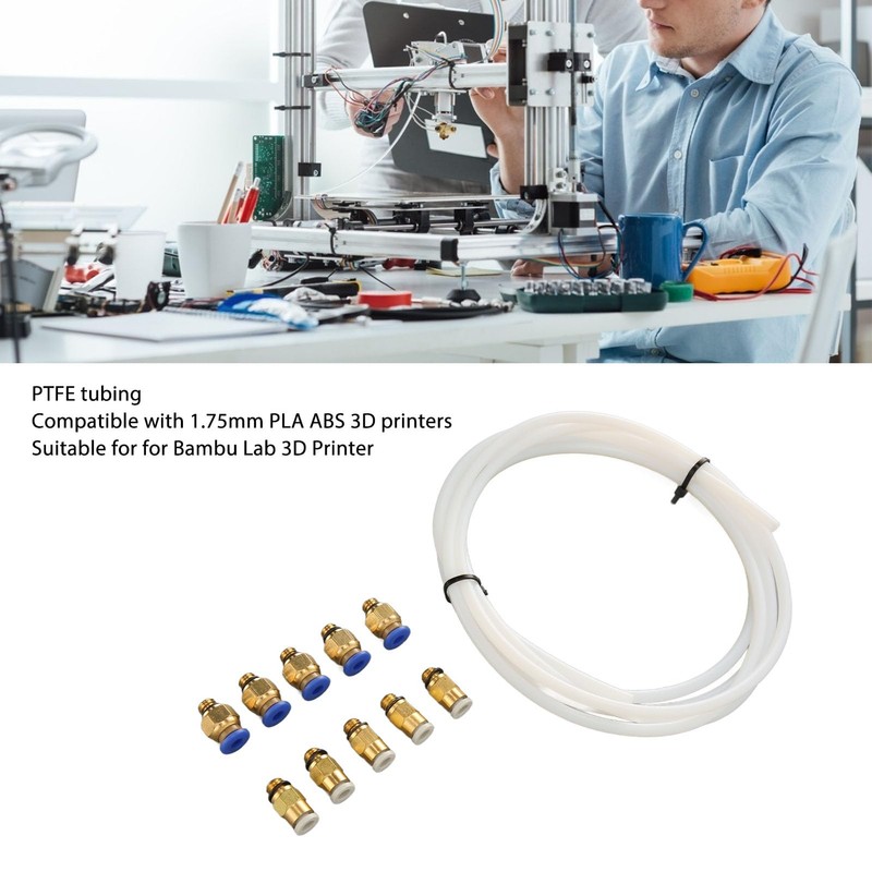 PTFE Hose Kit for 3D Printer, Includes 2M PTFE Hose,