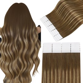 Easyouth Invisible Tape in Hair Extensions Human Hair Brown Tapes in Extensions Remy Hair Medium Brown Balayage Honey Blonde Tape ins Human Hair Extensions Long-Lasting 18 Inch 40g 20pcs