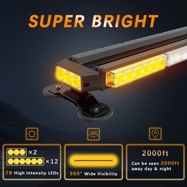 Amexmart 38" 78 LED Emergency Rooftop Strobe Light Bar Safety Traffic Advisor Warning Hazard Light Double Side Flashing with Magnetic Base for Work Truck Vehicles Construction Tow Pickup (Amber/White)