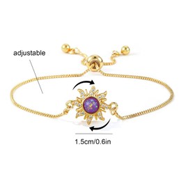 Spinning Fidget Bracelet for Women Gold Flower Rhinestone Link Bracelet Sparkly Sun Butterfly Statement Bracelets Adjustable Fidget Bracelets for Tiny Wrist Worry Relieving Jewelry (purple sun)