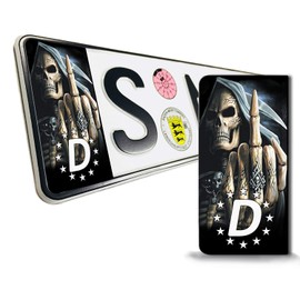 Skino Eu® 2 x Vinyl Sticker Number Plate JDM Tuning Car Motorcycle Skull Stickers EU QV 13