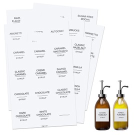 AIEX Coffee Syrup Labels, 84pcs Waterproof White Minimalist Coffee Syrup Labels Stickers for Bottles Coffee Bar Containers Dispenser Organization (B29043)