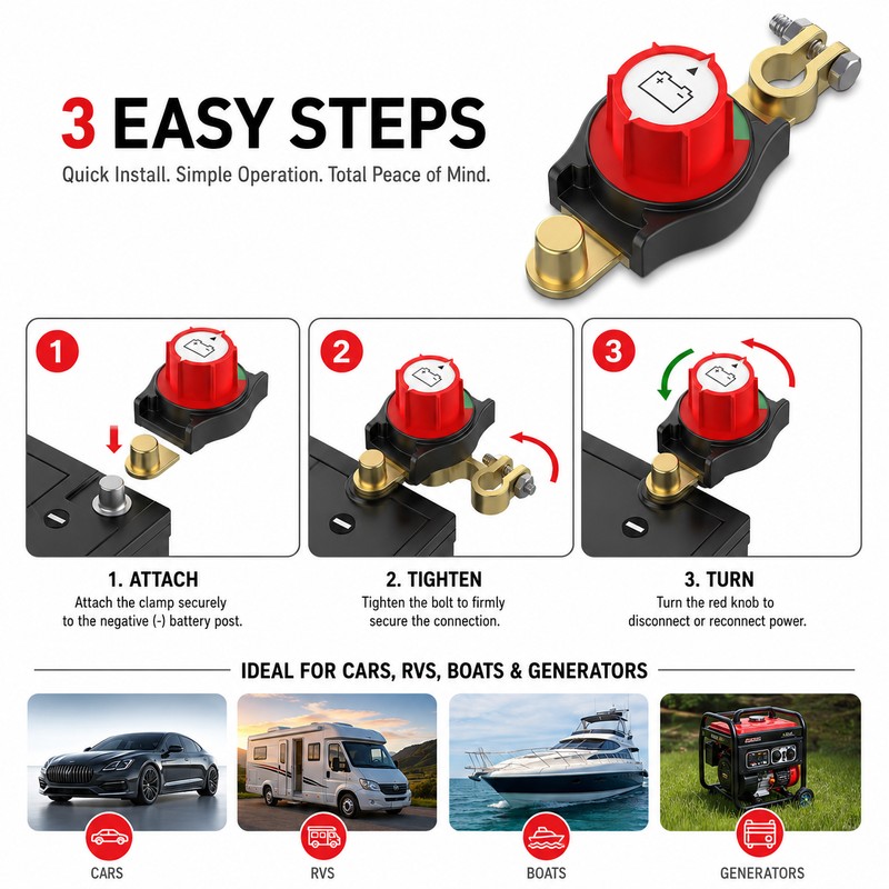 Top Post Battery Disconnect Switch for 12–48V Systems – Negative