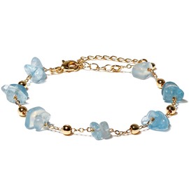 Jewboo Chip Tumbled gems Bracelets for Women Copper Plated 14k Gold Chain Healing Crystals and Gemstones Bracelet Birthday Stone Gifts (Aquamarine)