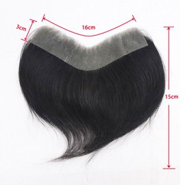Lavishairs 0.06mm Full PU Frontal Hairpiece For Men Toupee Natural Hairline Forehead Hair Piece Patch Invisible Seamless Ultra Thin Skin PU Human Hair Toppers Replacement Black/Brown Color