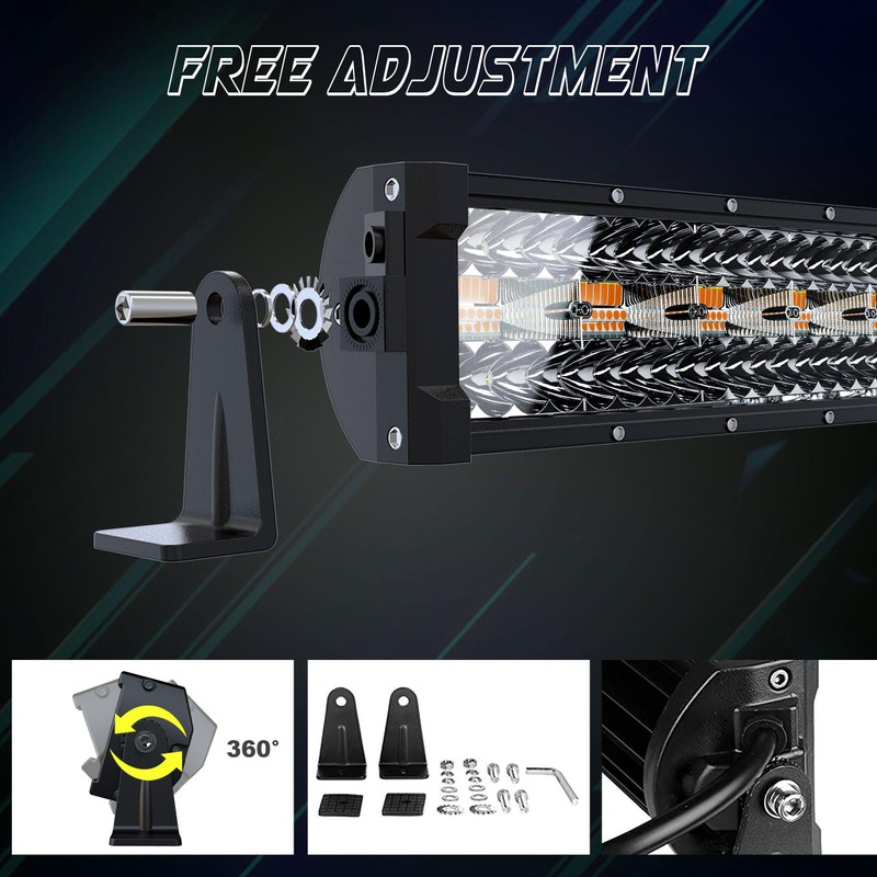 SLARY 32 Inch 180W LED Light Bar White/Amber Flasing Strobe