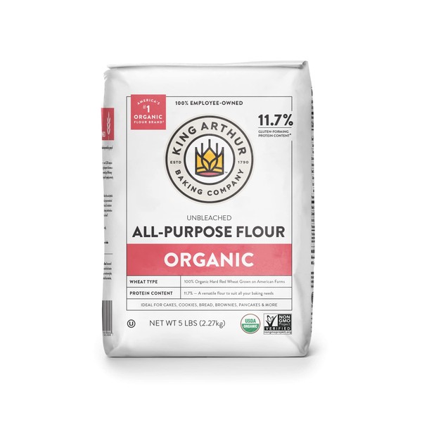King Arthur, 100% Organic All-Purpose Flour Unbleached, Non-GMO Project Verified, No Preservatives, 5 Pounds (Pack of 6)