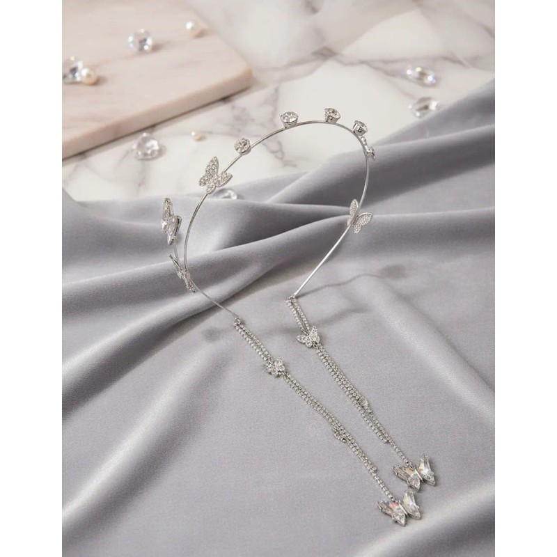 Diadema Con Borlas Y Mariposas Incrustadas De Diamantes