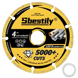 Sbestily Diamond Cutting Wheel 4 1/2 x 7/8 Inch for Metal, Cut Off Wheels with 5000+ Cuts on Rebar, Steel, Iron and INOX, Angle Grinder Attachment Cutting Blades (1PCS)