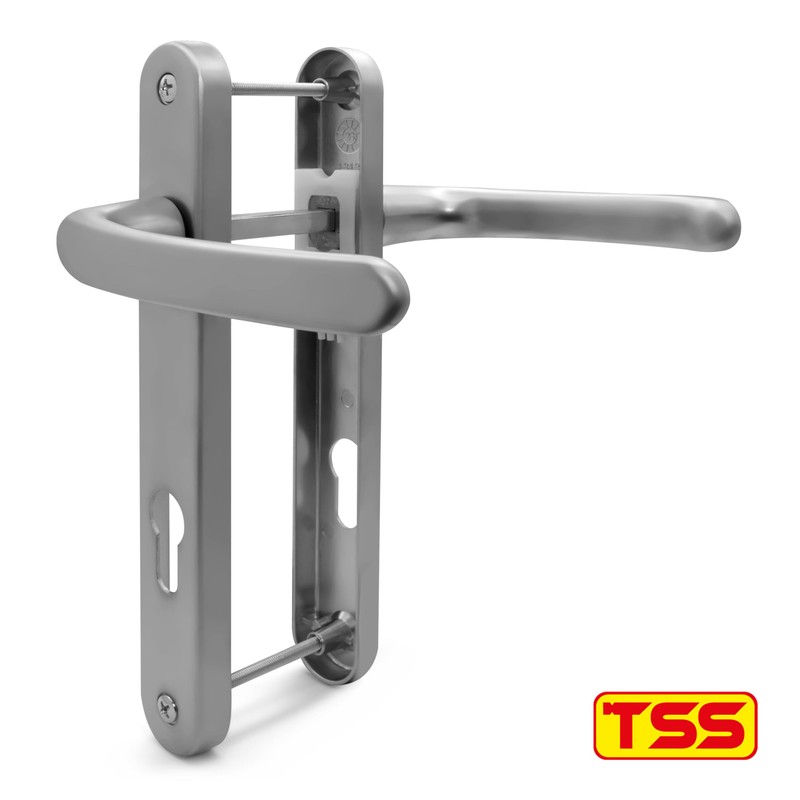 TSS Silver UPVC Door Handle Pair Set, Sprung, 92mm PZ
