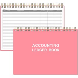 Accounting Ledger Book - A5 Ledger Book for Bookkeeping, Small Businesses & Personal Use, Expense Tracker Notebook for Tracking Money, Expenses, Deposits & Balance, 8.5" x 5.8", Pink