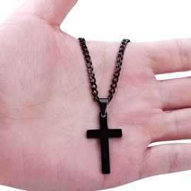 Cross Pendant with 55 cm Stainless Steel Cross Pendant Necklace for Men Women, Silver (schwarz(3.5cm*2cm))