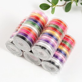 JIHUOO 10 Rolls 0.6 mm Flat Elastic Bracelet String Cord Stretch Beading Cord Thread Necklace String for Beads Jewelry Making Cord String