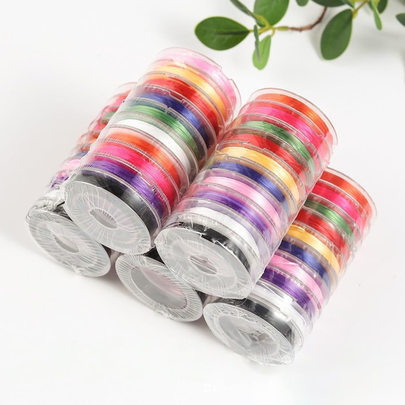 JIHUOO 10 Rolls 0.6 mm Flat Elastic Bracelet String Cord