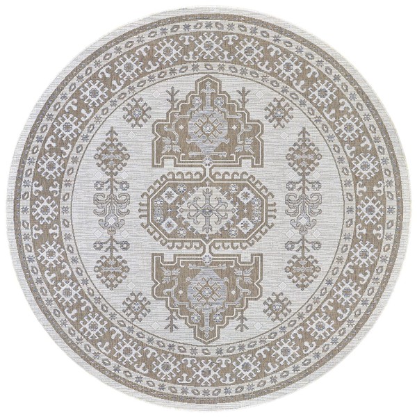Couristan Charm Woodburn Indoor/Outdoor Area Rug, 6'6" Round, Ivory-Sand Light Brown