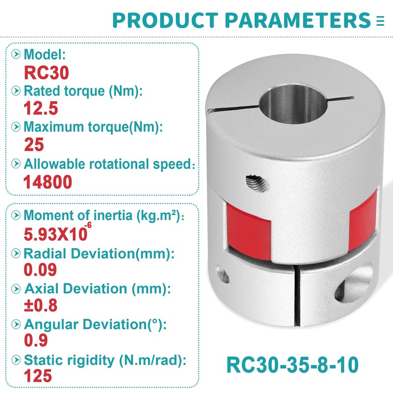 8mm to 10mm Aluminum Plum Flexible Shaft Coupling, D30 L35