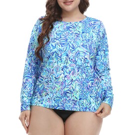 HDE Plus Size Rash Guard for Women UPF 50 Quick Dry Long Sleeve Swim Top, Beach Floral, 3X