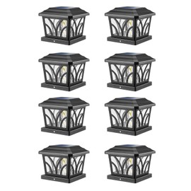 LeiDrail Solar Post Lights Outdoor, 2 Modes Aluminum Solar Deck Fence Cap Light Edison LED Bulbs for 4x4 5x5 6x6 Wooden Vinyl Posts, Patio Decoration Warm White & Cool White 8 Pack (Black)
