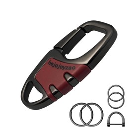 Keychain Clip,Carabiner Keychain Car Key Chain with 4 Key Rings and Anti-Lost D Ring,Key Clip for Men and Women (Black Nickel with Red)