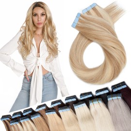 22" Tape in Hair Extensions Human Hair 40pcs #18/613 Ash Blonde&Bleach Blonde (100g)