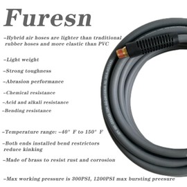 Air Hose 1/4 in x 30 ft, Hybrid Air Compressor Hose Kit with 1/4 in NPT Male Threads, 13 Piece Air Tool & Air Compressor Accessories Kit, Bend Restrictors, 300 PSI (Grey, 30FT-13 Pieces)