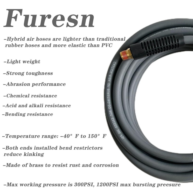 Air Hose 1/4 in x 30 ft, Hybrid Air Compressor