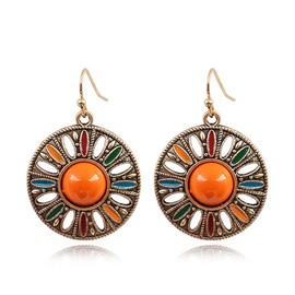 QLUYCKW Bohemian Vintage Disc Earrings Color Rhinestone National Style Dangle Drop Earrings for Women Jewelry Gifts (Orange)
