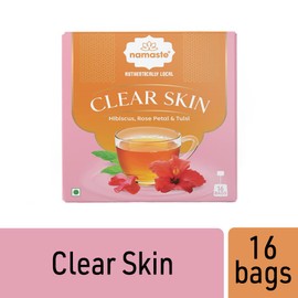 Namaste Chai Clear Skin Herbal Tulsi Tea With Hibiscus and Rose Petals | Caffeine Free | 16 Sachets Dip Bag