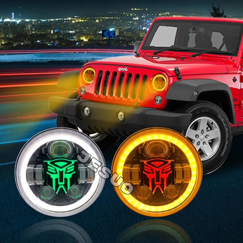 JESUO PAIR 7" inch Round LED Headlights High/Low Beam For