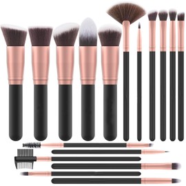 SIUONI Makeup Brushes 17 Pieces Premium Synthetic Foundation Brush Powder Blending Blush Concealer Eye Face Liquid Powder Cream Cosmetics Brushes Kit (Rose Gold